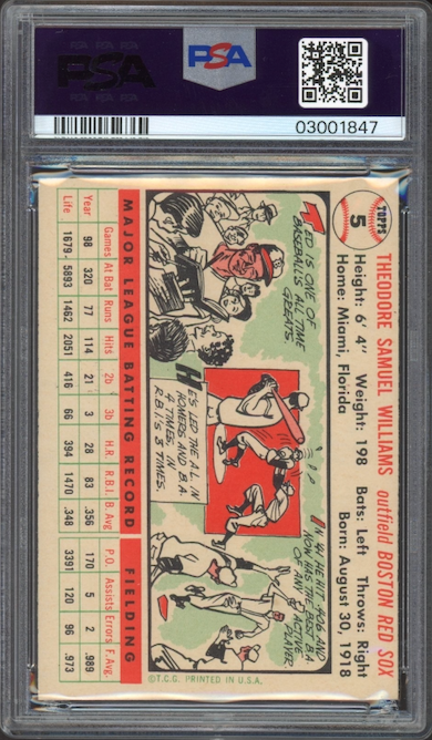 1956 Topps #5 Ted Williams White Back PSA NM-MT 8