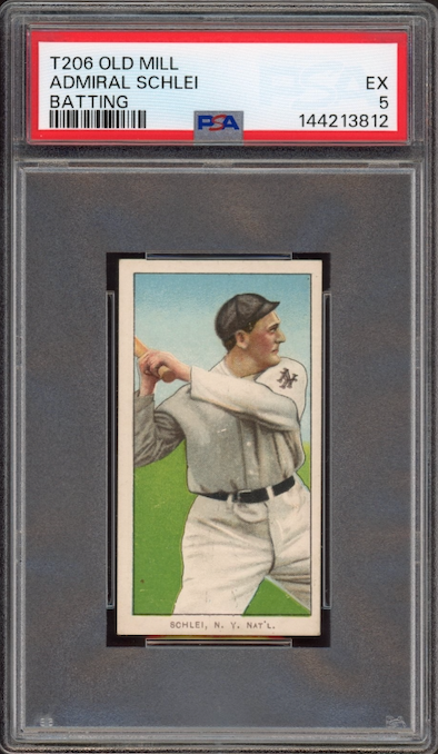 1909-11 T206 Old Mill Admiral Schlei Batting PSA EX 5