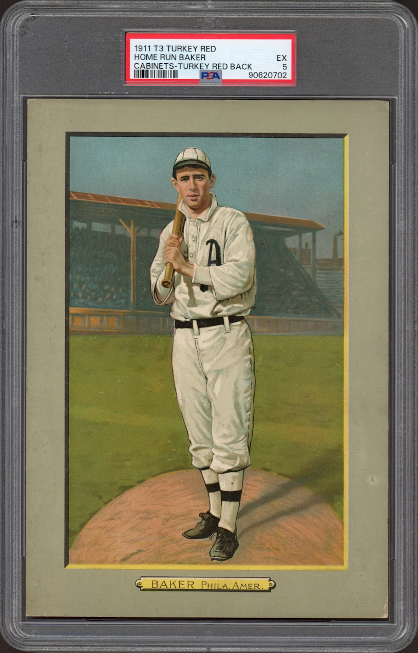 1911 T3 Turkey Red Home Run Baker Cabinets-Turkey Red Back PSA EX 5