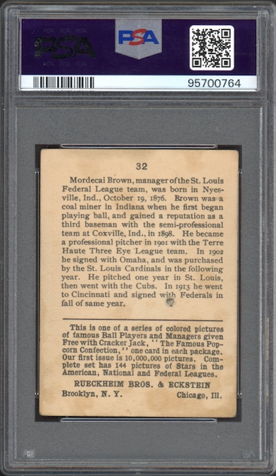 1914 Cracker Jack #32 Mordecai Brown PSA GOOD+ 2.5