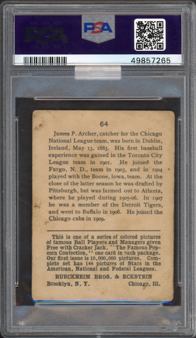 1914 Cracker Jack #64 Jimmy Archer PSA GOOD 2