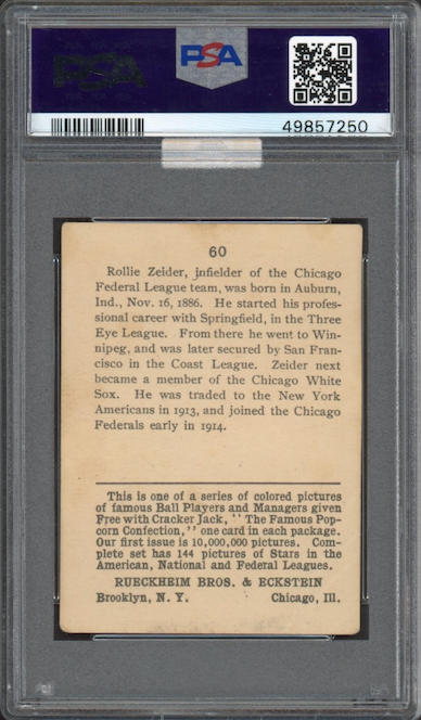 1914 Cracker Jack #80 Rollie Zeider PSA VG 3