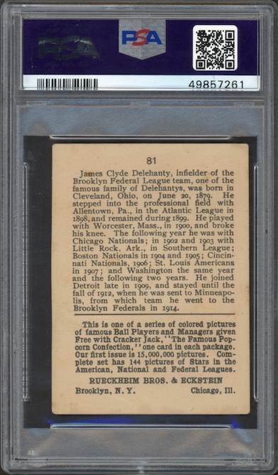 1914 Cracker Jack #81 Jim Delehanty (Delehenty) PSA GOOD+ 2.5