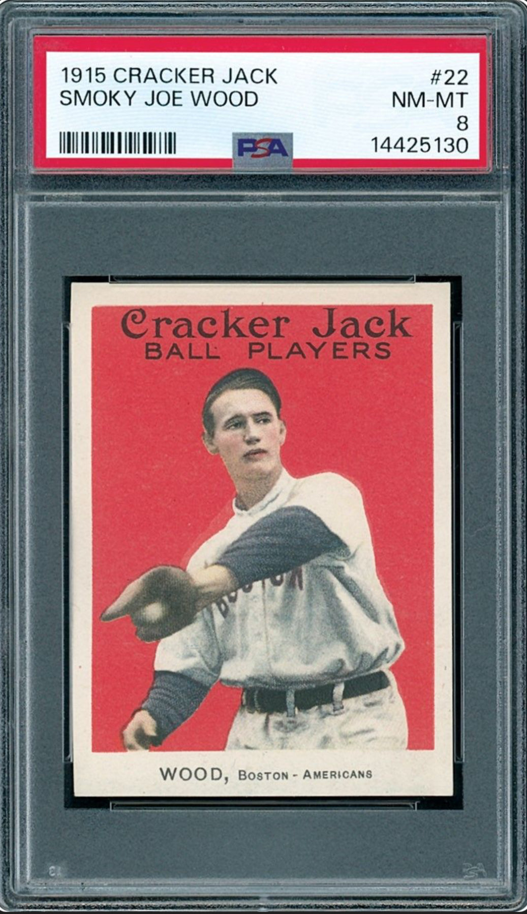 1915 Cracker Jack #22 Smoky Joe Wood PSA NM-MT 8