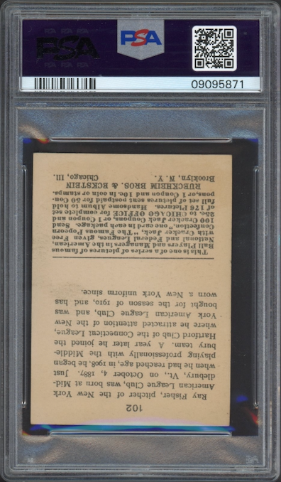 1915 Cracker Jack #102 Ray Fisher PSA NM 7