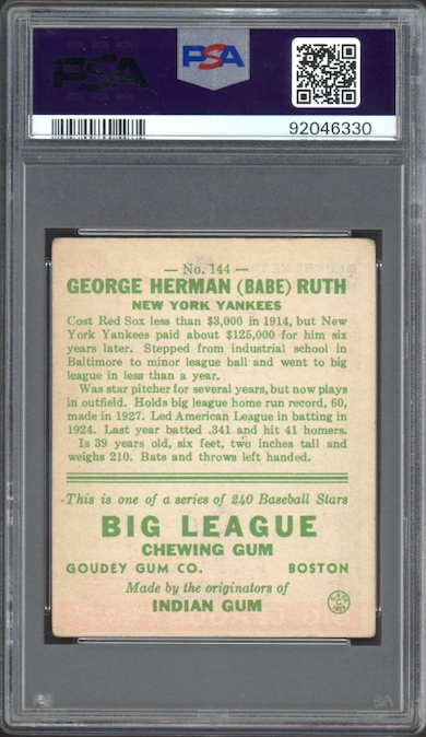 1933 Goudey #144 Babe Ruth PSA GOOD+ 2.5