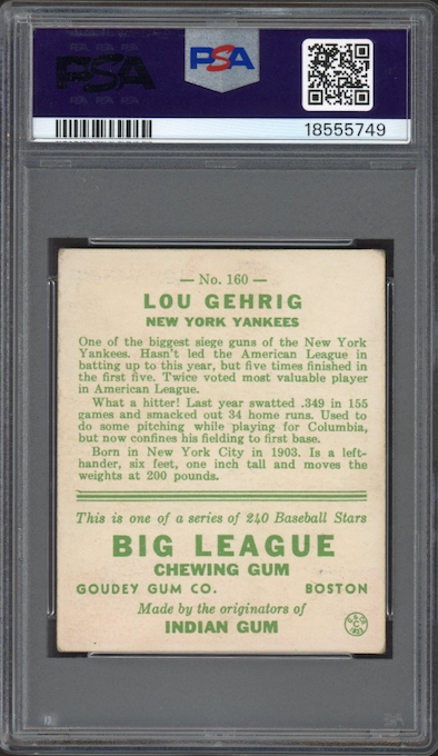 1933 Goudey #160 Lou Gehrig PSA VG 3