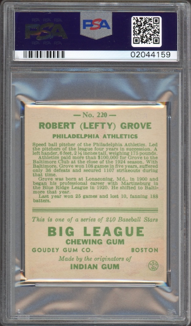 1933 Goudey #220 Lefty Grove PSA NM-MT 8