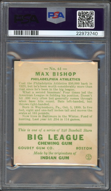 1933 Goudey #61 Max Bishop PSA NM-MT 8