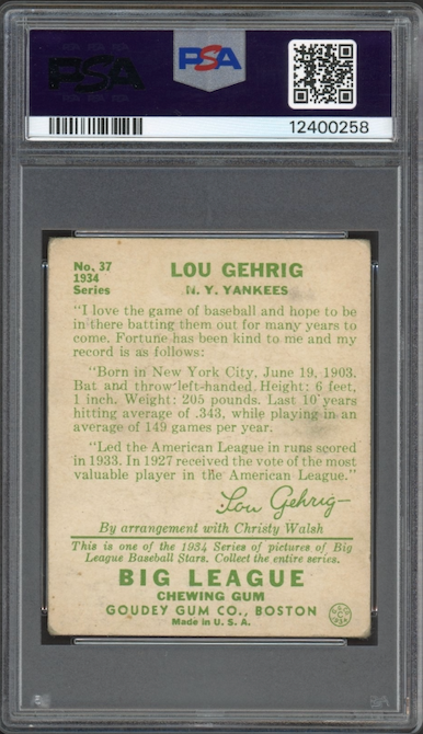 1934 Goudey #37 Lou Gehrig PSA VG-EX 4