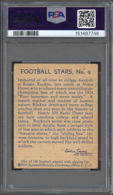 1935 National Chicle #9 Knute Rockne PSA VG 3