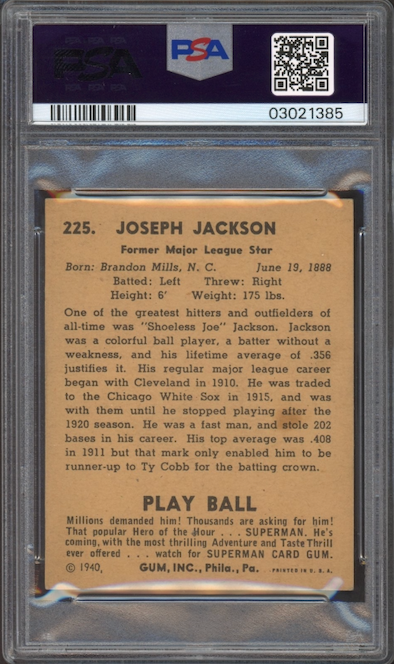 1940 Play Ball #225 Joe Jackson PSA NM 7