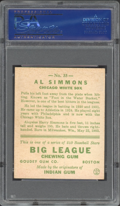 1933 Goudey #35 Al Simmons PSA EX-MT 6