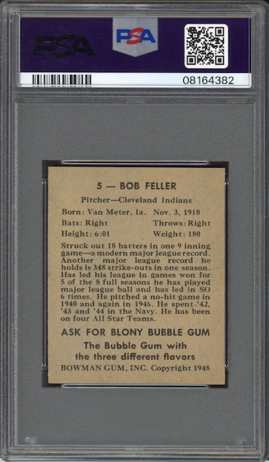 1948 Bowman #5 Bob Feller PSA MINT 9