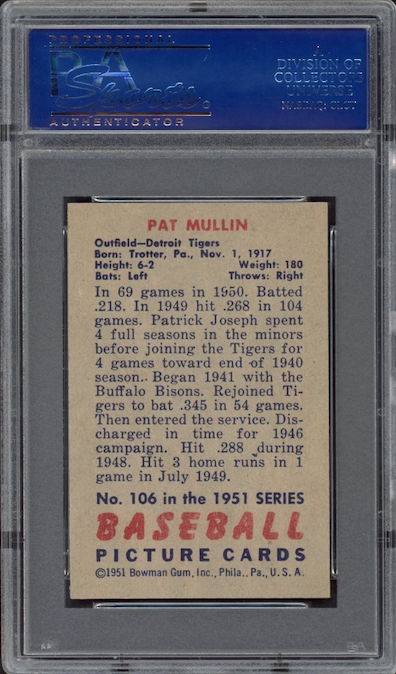 1951 Bowman #106 Pat Mullin PSA NM-MT 8