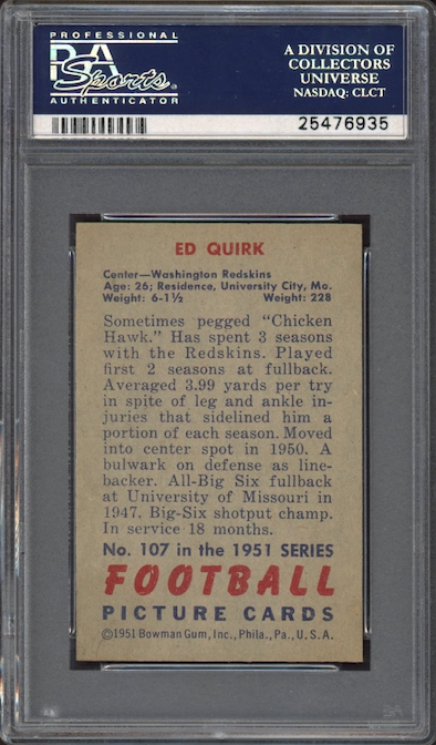 1951 Bowman #107 Ed Quirk PSA EX-MT 6