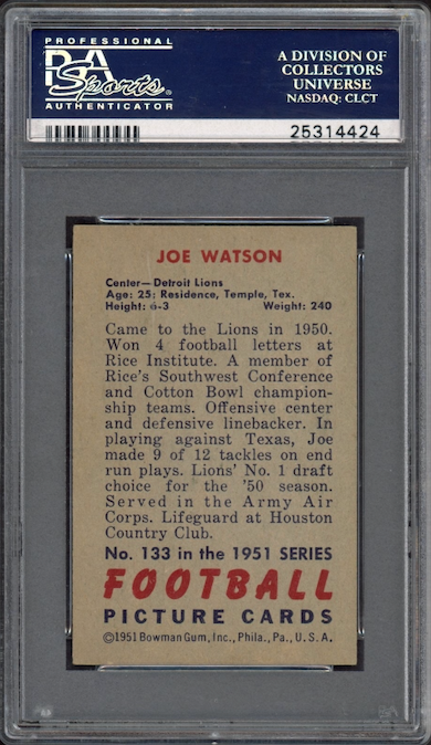 1951 Bowman #133 Joe Watson PSA EX 5