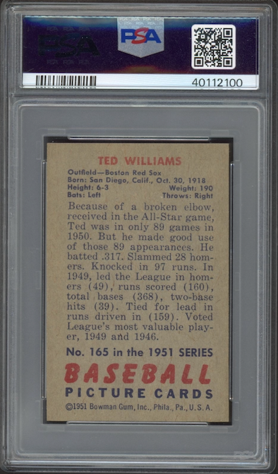 1951 Bowman #165 Ted Williams PSA MINT 9