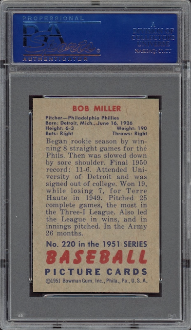 1951 Bowman #220 Bob Miller PSA NM-MT 8