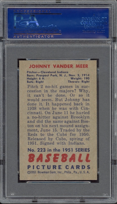 1951 Bowman #223 Johnny Vander Meer PSA NM-MT 8
