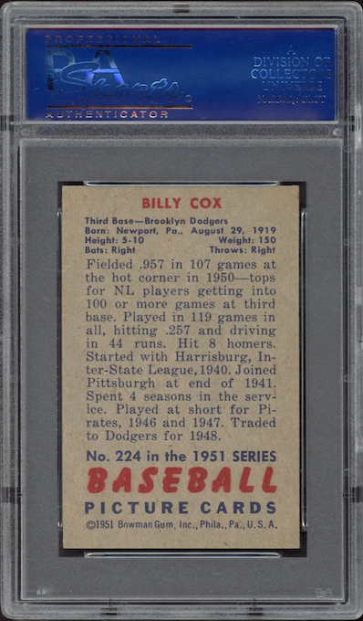 1951 Bowman #224 Billy Cox PSA NM-MT 8