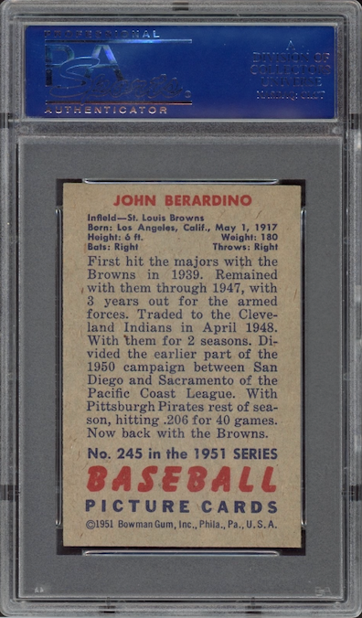 1951 Bowman #245 John Berardino PSA NM-MT 8