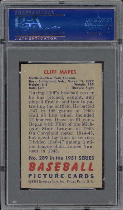 1951 Bowman #289 Cliff Mapes PSA NM-MT 8