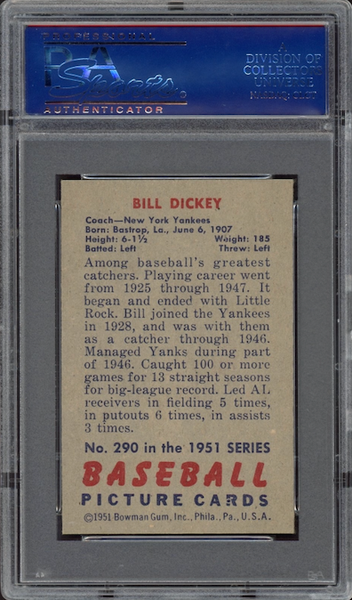 1951 Bowman #290 Bill Dickey PSA NM-MT 8
