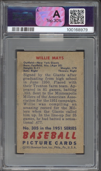 1951 Bowman #305 Willie Mays ROOKIE PSA VG+ 3.5