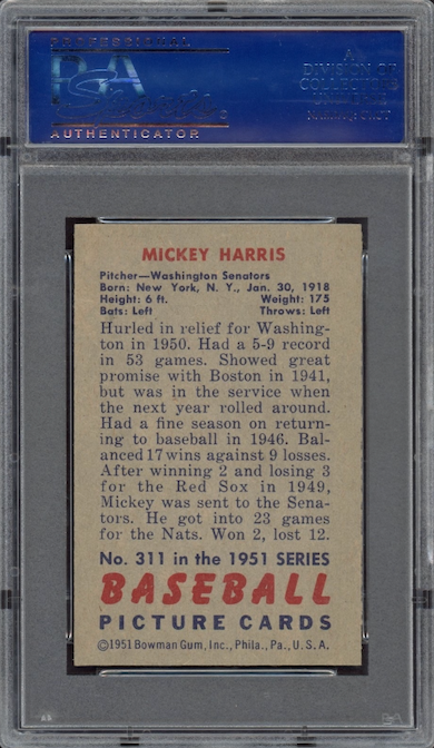 1951 Bowman #311 Mickey Harris PSA NM-MT 8