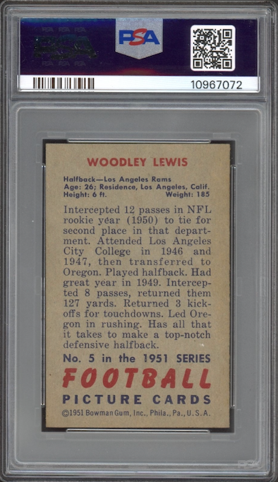 1951 Bowman #5 Woodley Lewis PSA MINT 9