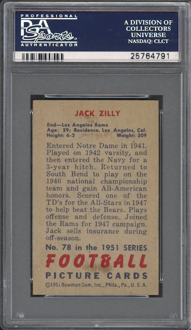1951 Bowman #78 Jack Zilly PSA EX 5