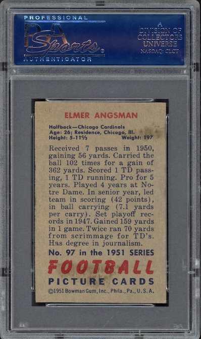 1951 Bowman #97 Elmer Angsman PSA EX 5