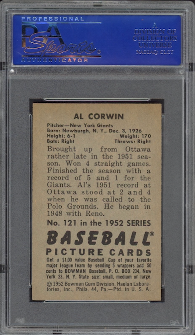 1952 Bowman #121 Al Corwin PSA NM-MT 8