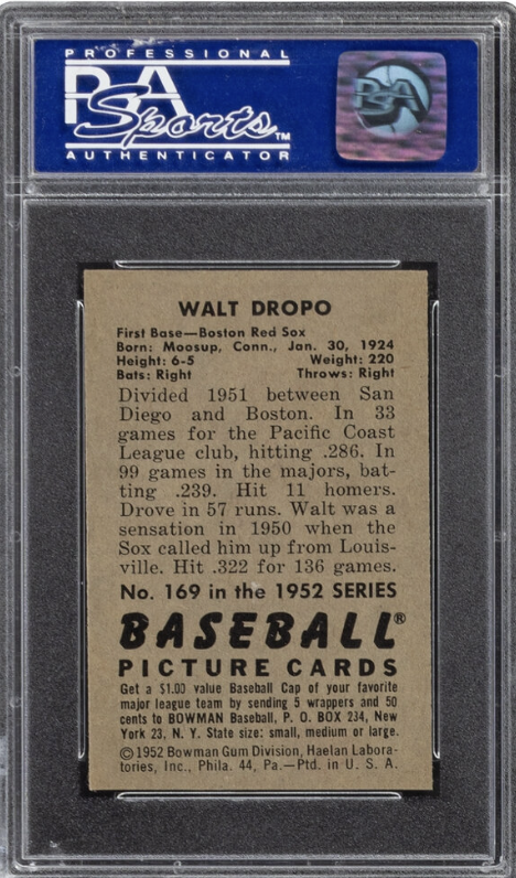 1952 Bowman #169 Walt Dropo PSA 8