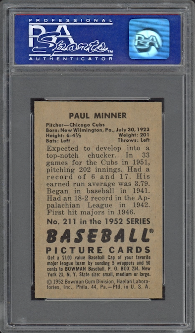 1952 Bowman #211 Paul Minner PSA NM-MT 8