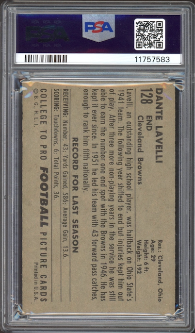 1952 Bowman Large #128 Dante Lavelli PSA NM-MT 8