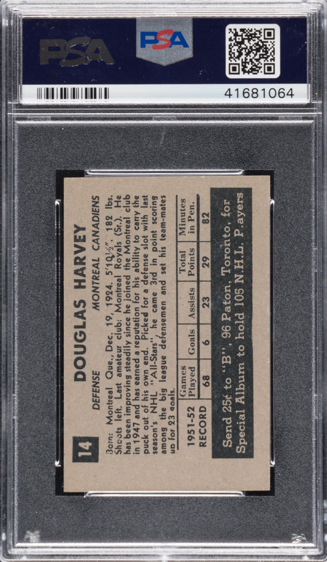 1952 Parkhurst #14 Doug Harvey PSA NM-MT 8