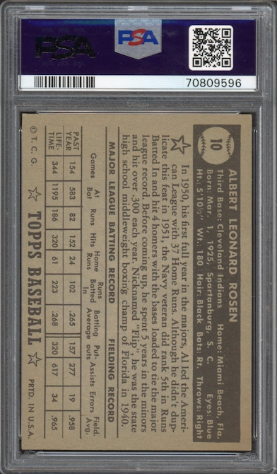 1952 Topps #10 Al Rosen Black Back PSA VG-EX 4