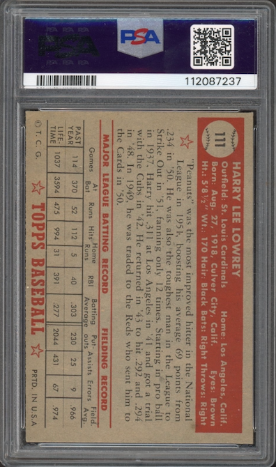 1952 Topps #111 Harry Lowrey PSA EX 5