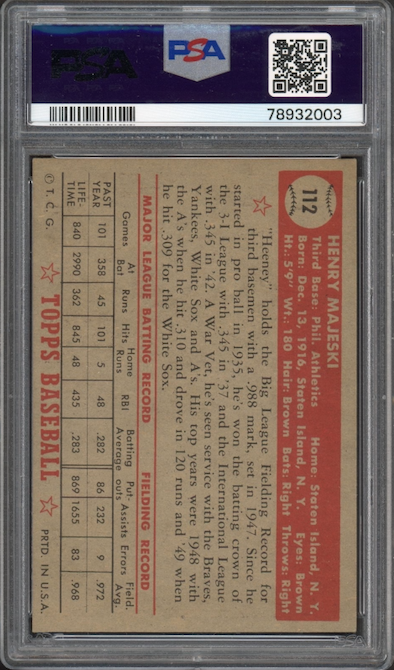 1952 Topps #112 Henry Majeski PSA EX+ 5.5