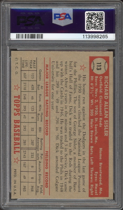 1952 Topps #113 Dick Sisler PSA VG-EX 4