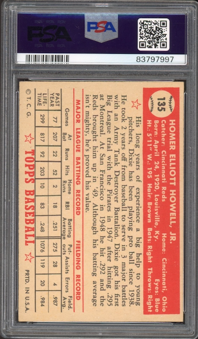 1952 Topps #135 Dixie Howell PSA NM 7