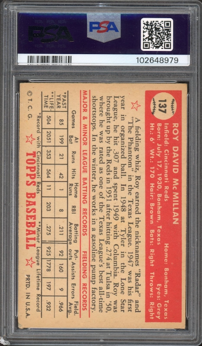1952 Topps #137 Roy McMillan PSA VG-EX 4