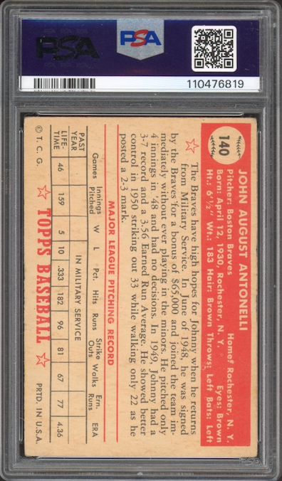 1952 Topps #140 John Antonellis PSA VG-EX 4