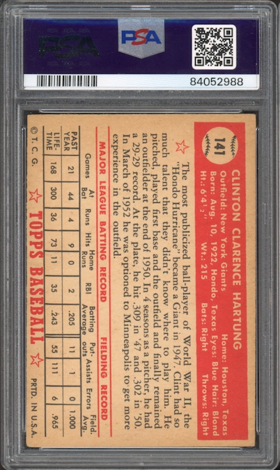 1952 Topps #141 Clint Hartung PSA VG-EX 4