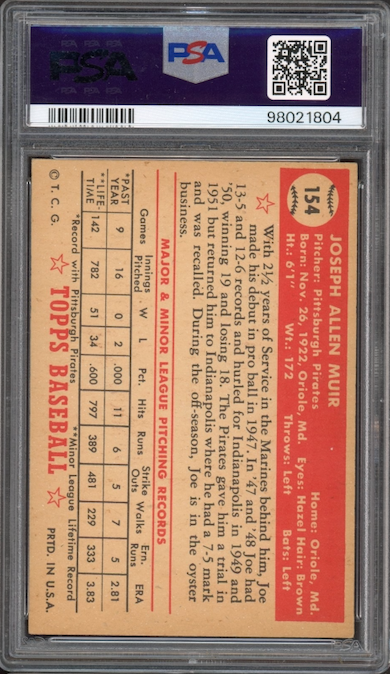1952 Topps #154 Joe Muir PSA EX-MT 6