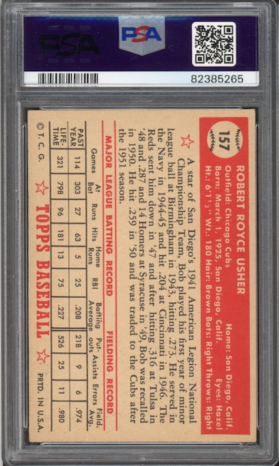 1952 Topps #157 Bob Usher PSA VG-EX+ 4.5