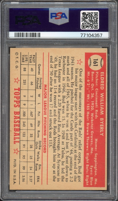 1952 Topps #161 Bud Byerly PSA EX 5