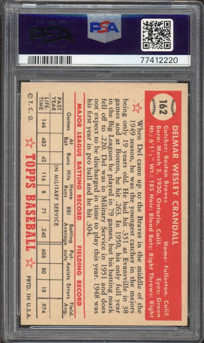 1952 Topps #162 Del Crandall PSA NM 7